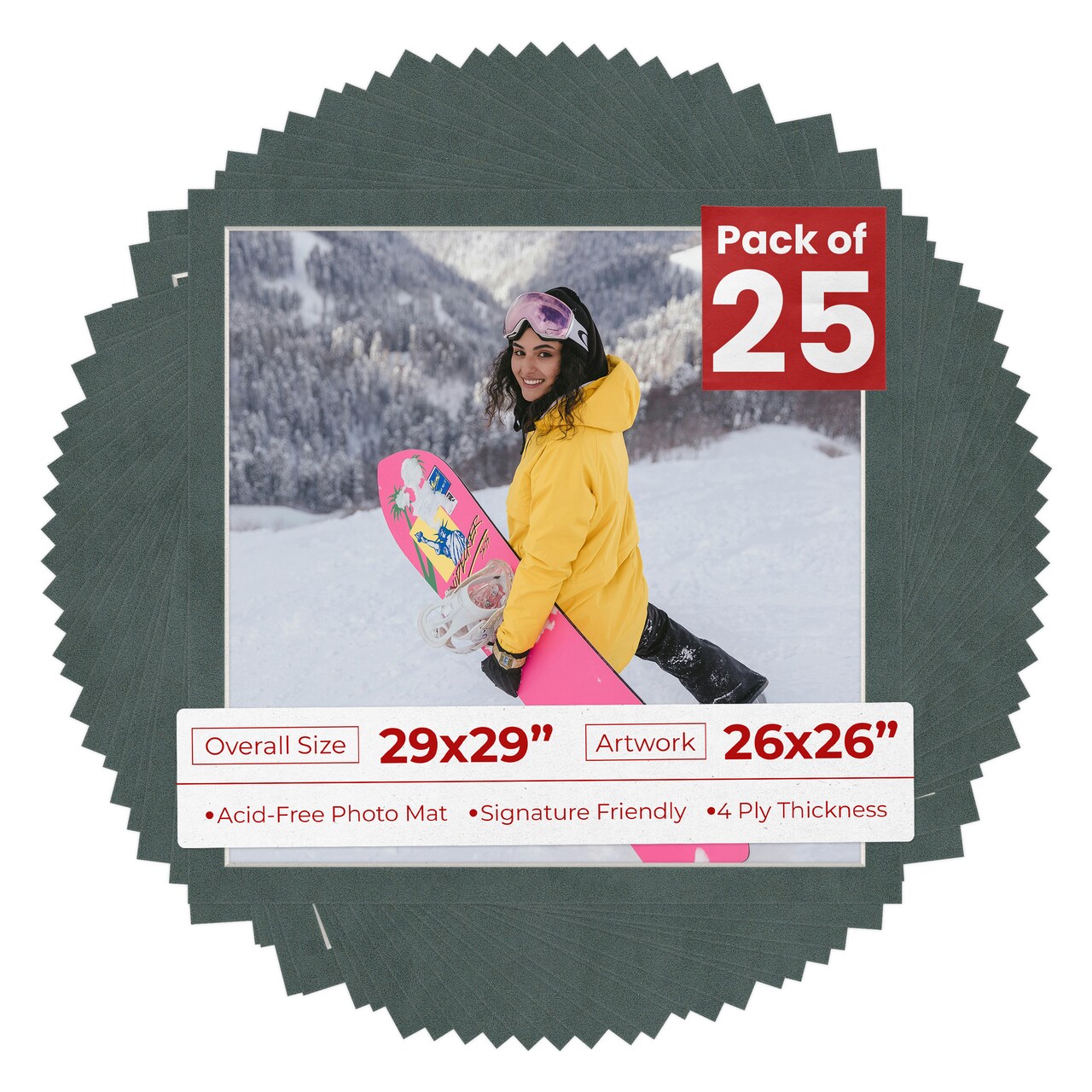 Dark Grey Suede Mat Board for 29x29 Frames - Fits 26x26 Photos